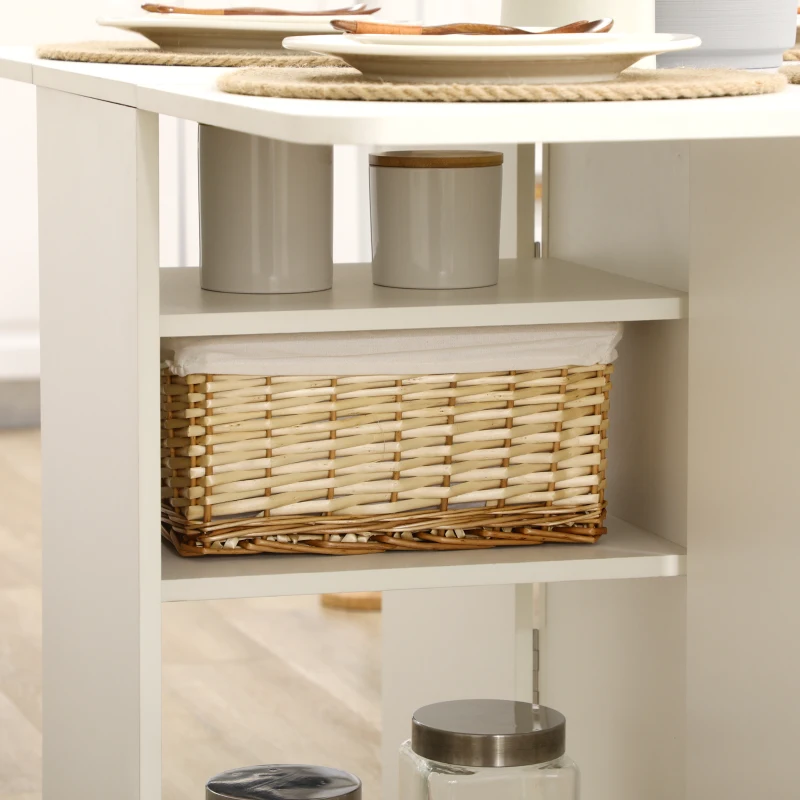 HOMCOM Mesa de Comedor Plegable Alas Abatibles con Ruedas y 2 Cajones Mesa de Cocina Pequeña Estilo Moderno 120x80x75 cm Blanco