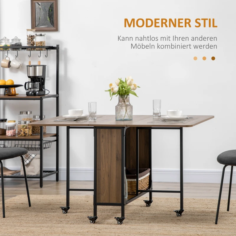 HOMCOM Mobiler Klapptisch Klapptisch, 2 klappbare Flächen, 130 cm x 80 cm x 74 cm, Braun(m-7)