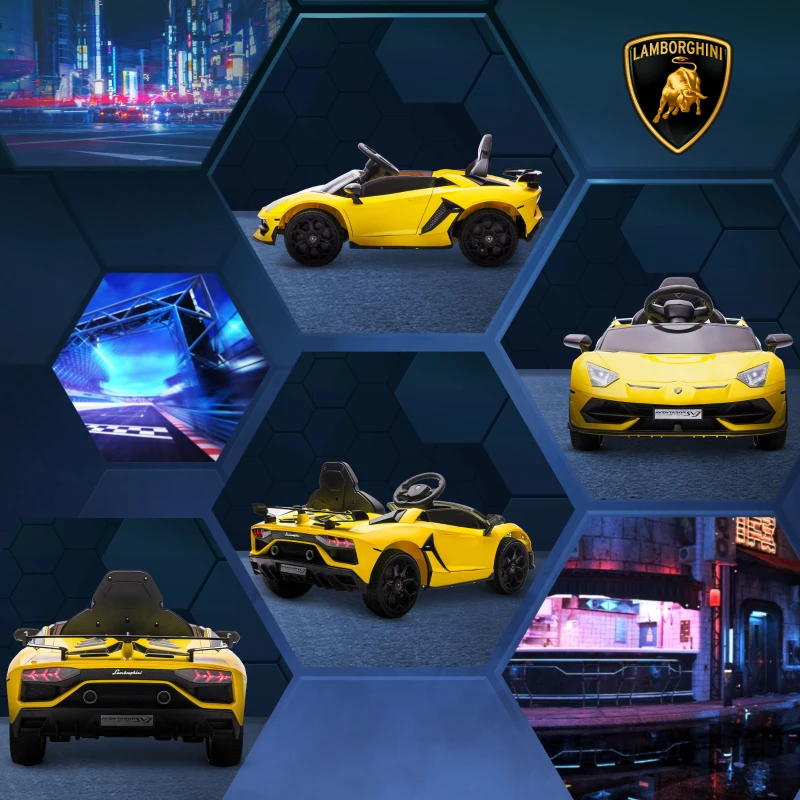 HOMCOM Macchina Elettrica per Bambini 12V con Licenza Lamborghini, Telecomando, Clacson e Musica, Giallo