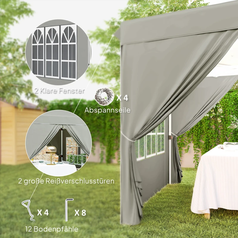 Outsunny 2,5 x 2,5 m Pop-up-Pavillon mit Seitenwänden und Tragetasche, UPF50+ höhenverstellbares Gartenzelt, Hellgrau