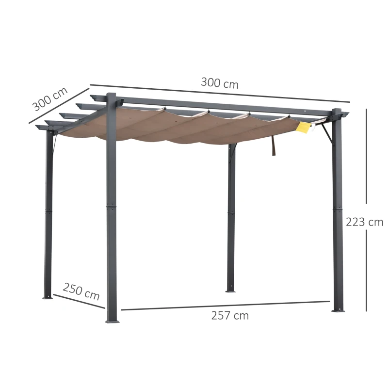 Outsunny 3m x 3m Pergola - Retractable Aluminium 3x3 Garden Shade for Outdoor BBQ & Gatherings, Family Use, Brown