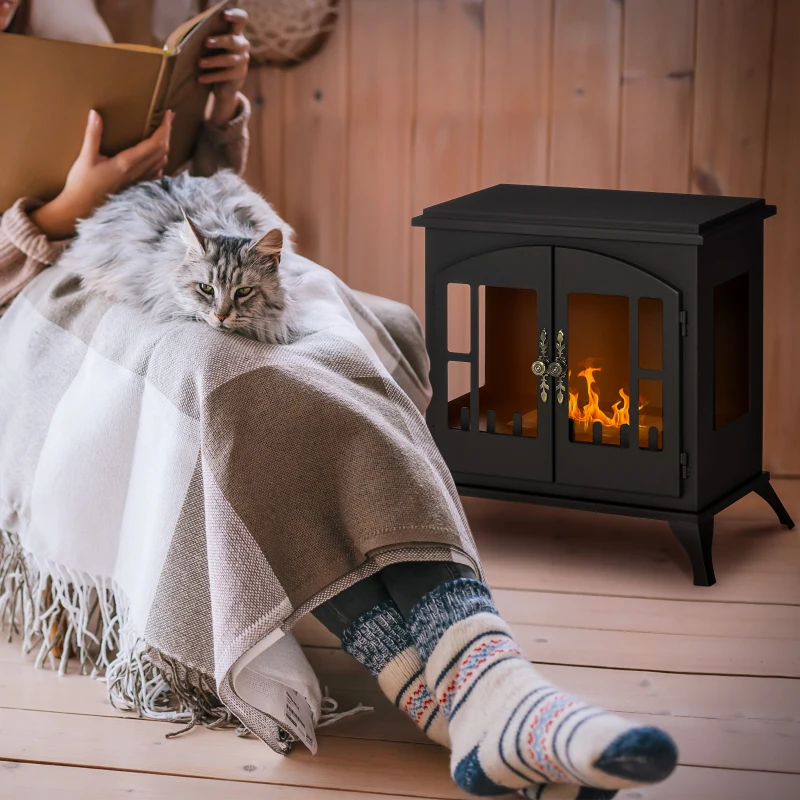 HOMCOM Cheminée à l'éthanol bioéthanol sur pieds avec réservoir 0,9 L environ 3 h de durée de combustion couverture 25 m² noir