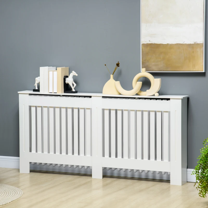 HOMCOM Slatted Radiator Cover Painted Cabinet MDF Lined Grill in White (172L x 19W x 81H cm)