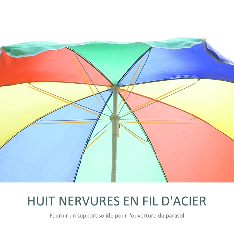 Outsunny Parasol de plage parasol inclinable rond parasol d'extérieur en métal polyester multicolore