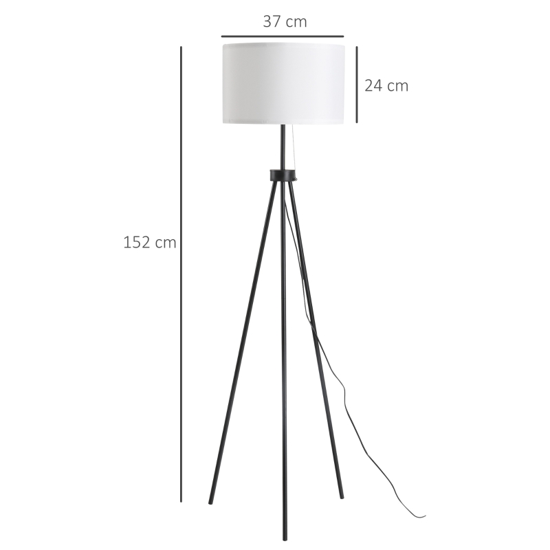 HOMCOM Stehlampe Stehleuchte Standleuchte E27, Stahl+Polyester, 37x37x152cm (Schwarz+Weiß)