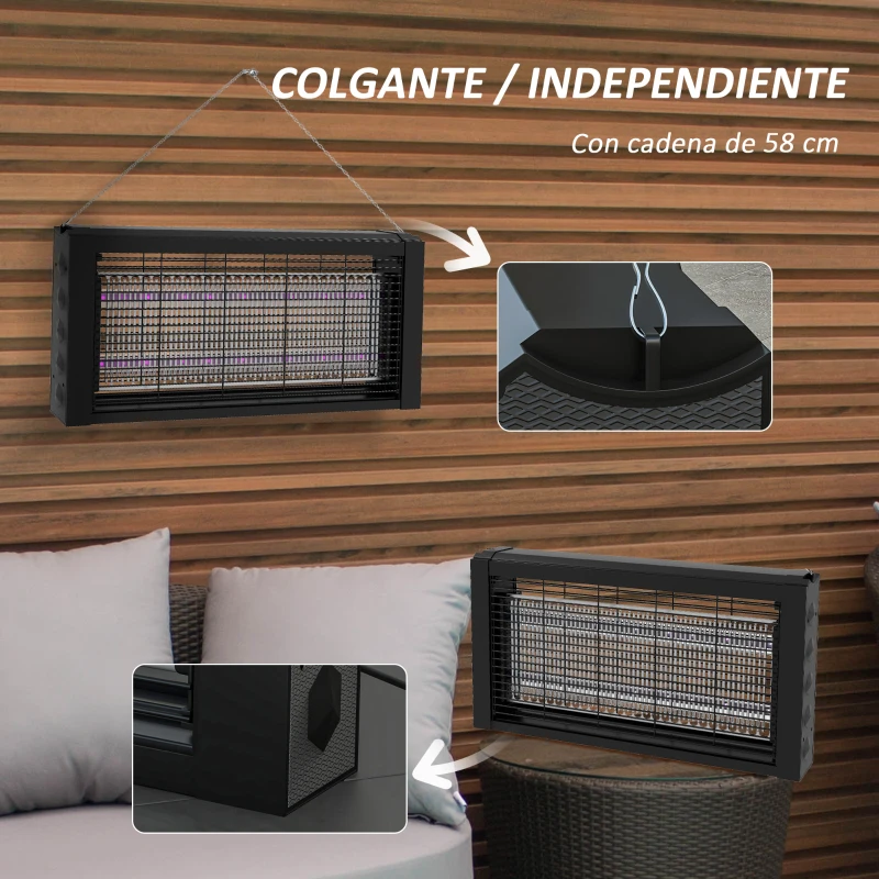 HOMCOM Lámpara Antimosquitos con Luces LED Mata Mosquitos Eléctrico Efecto 60 m² para Interior 49x6x25 cm Negro