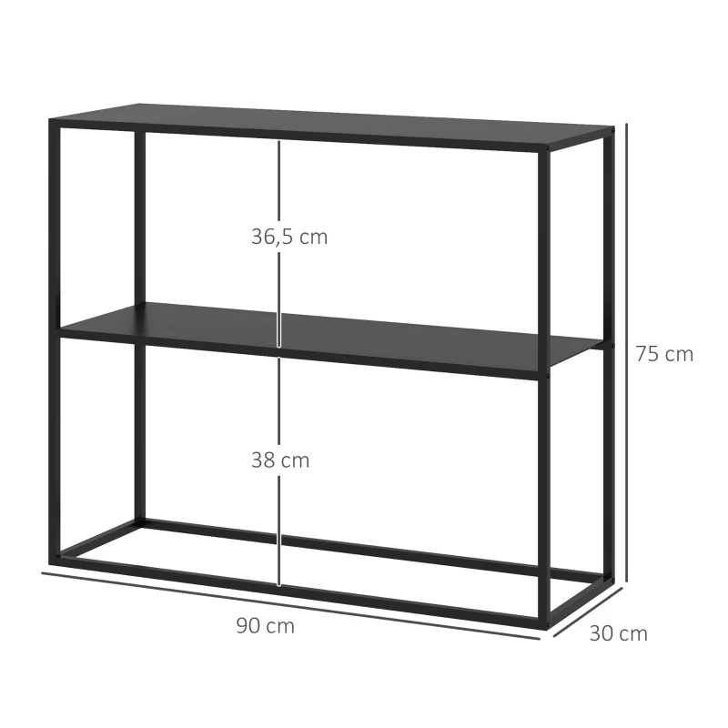 HOMCOM Table console table d'appoint d'entrée minimaliste industrielle 2 étagères 90 x 30 x 75 cm acier noir