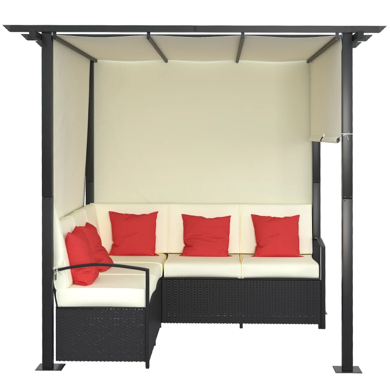 Outsunny Set da Giardino con 2 Divani in Rattan PE e Pergola con Tenda Regolabile, 230x230x210cm, Beige