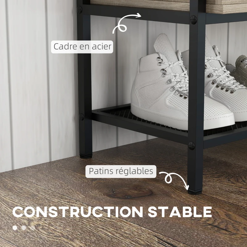 HOMCOM Banc à chaussures meuble de rangement étagère et compartiment caché à couvercle rabattable en bois chêne et noir
