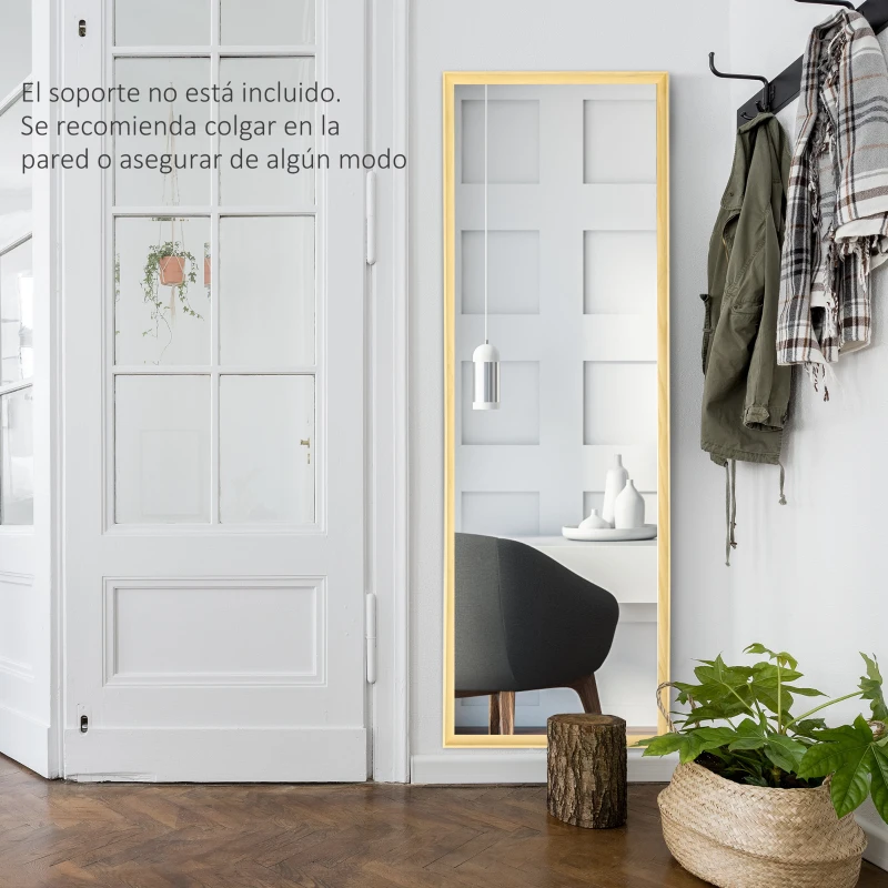 HOMCOM Espejo de Cuerpo Entero Moderno 163x53,5 cm Espejo de Pared Grande de Madera Decorativo para Salón Dormitorio Natural