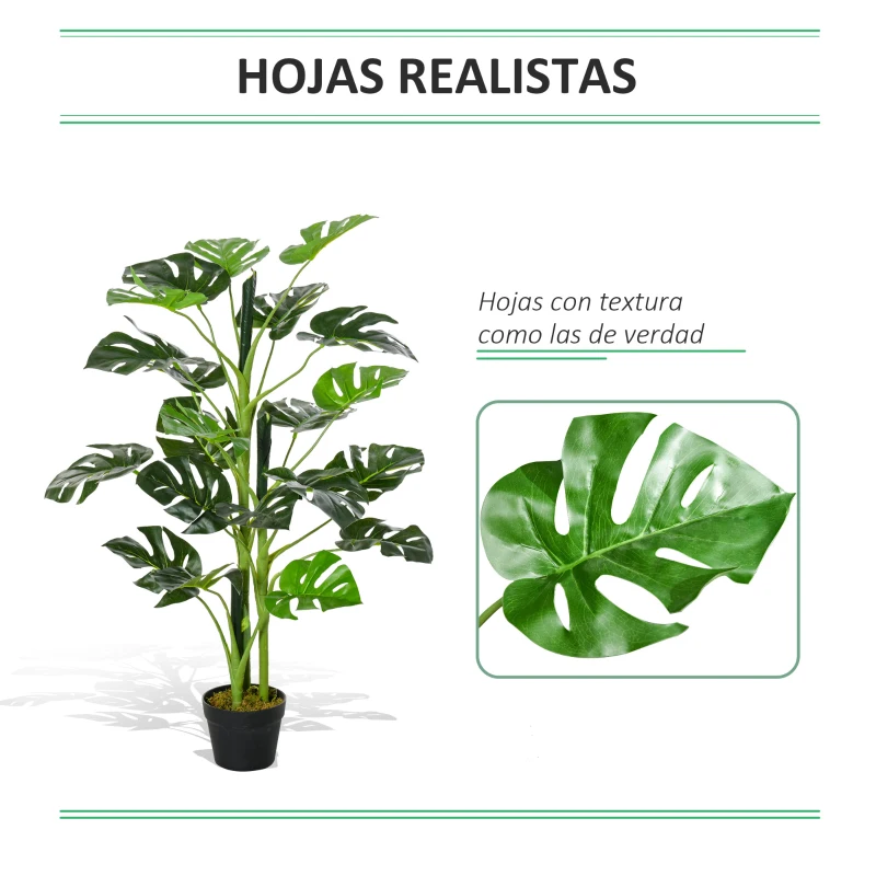 Outsunny Planta Artificial 100 cm Monstera Artificial Árbol Artificial con 21 Hojas y Maceta para Decoración Hogar Oficina Salón Verde