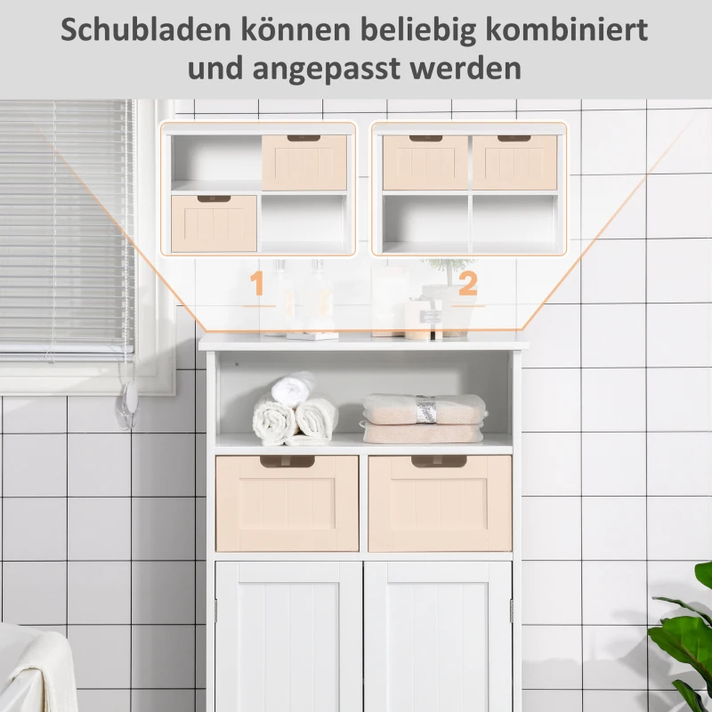 kleankin Badzimmerschrank, Badeschrank, Badkommode mit 2 Schubladen, 1 Türschrank, Ablage verstellbar, MDF, 60 x 30 x 108,8 cm, Weiß