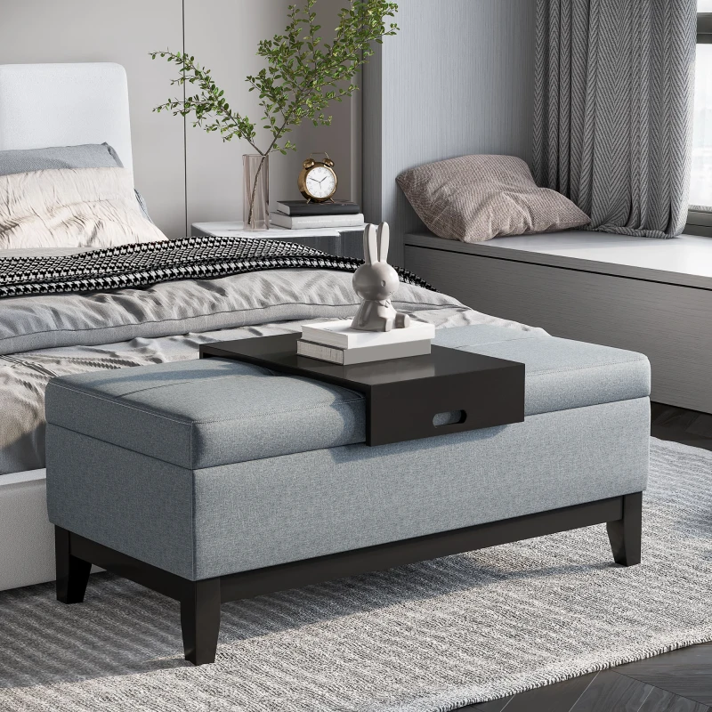 HOMCOM Cassapanca Imbottita con Contenitore Portaoggetti con Vassoio 107×50×44cm