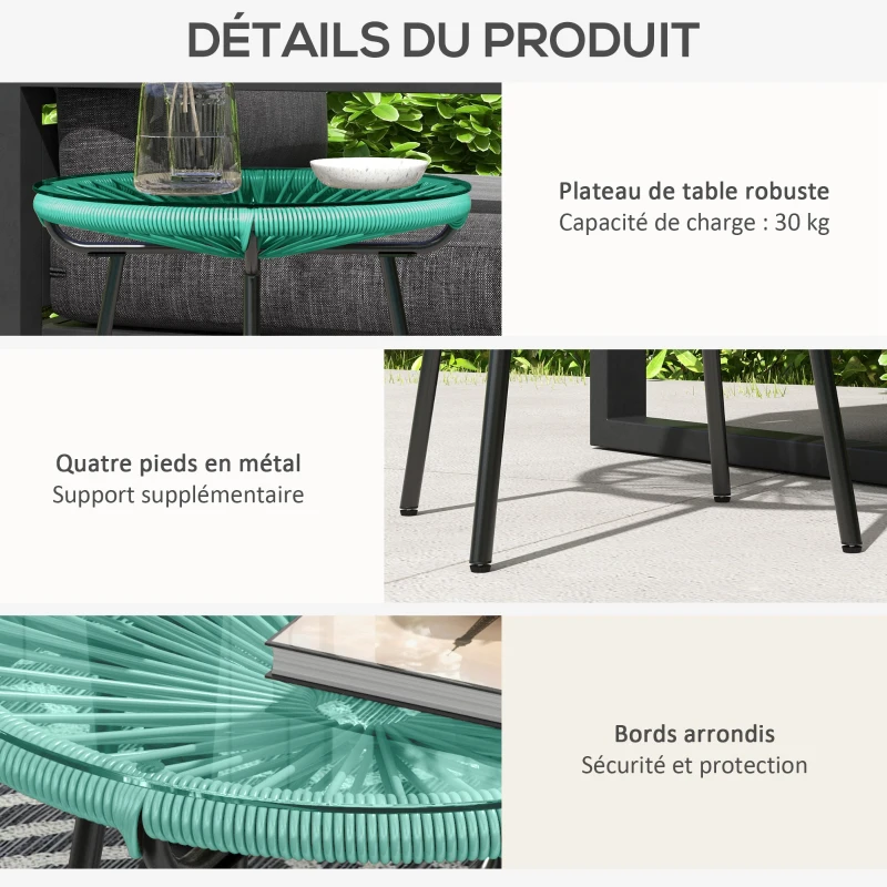 Outsunny Table basse ronde de jardin en résine aspect rotin métal et plateau verre trempé Ø 50 x 50H cm