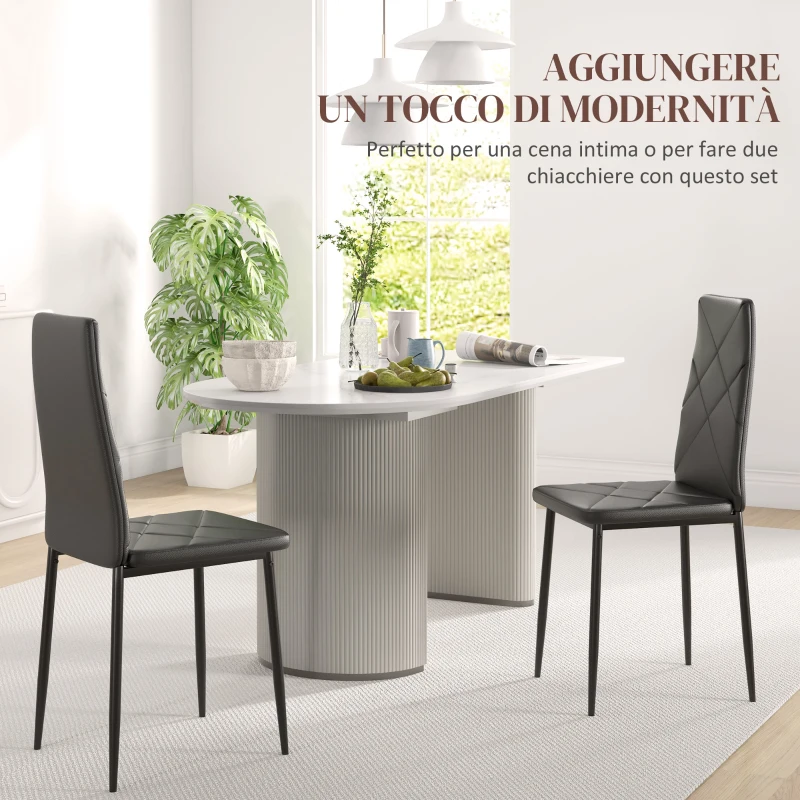 HOMCOM Set di 2 Sedie da Pranzo Moderne con Schienale Alto in Finta Pelle e Acciaio, 41x50x97 cm, Nero