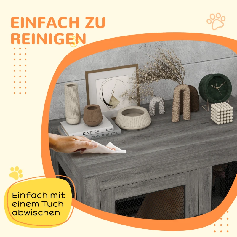 PawHut Hundebox, Welpenbox, mit Ablagefläche, wasserabweisendes Kissen, Stahlgitter, verstellbare Füße, 94x60x71,5 cm