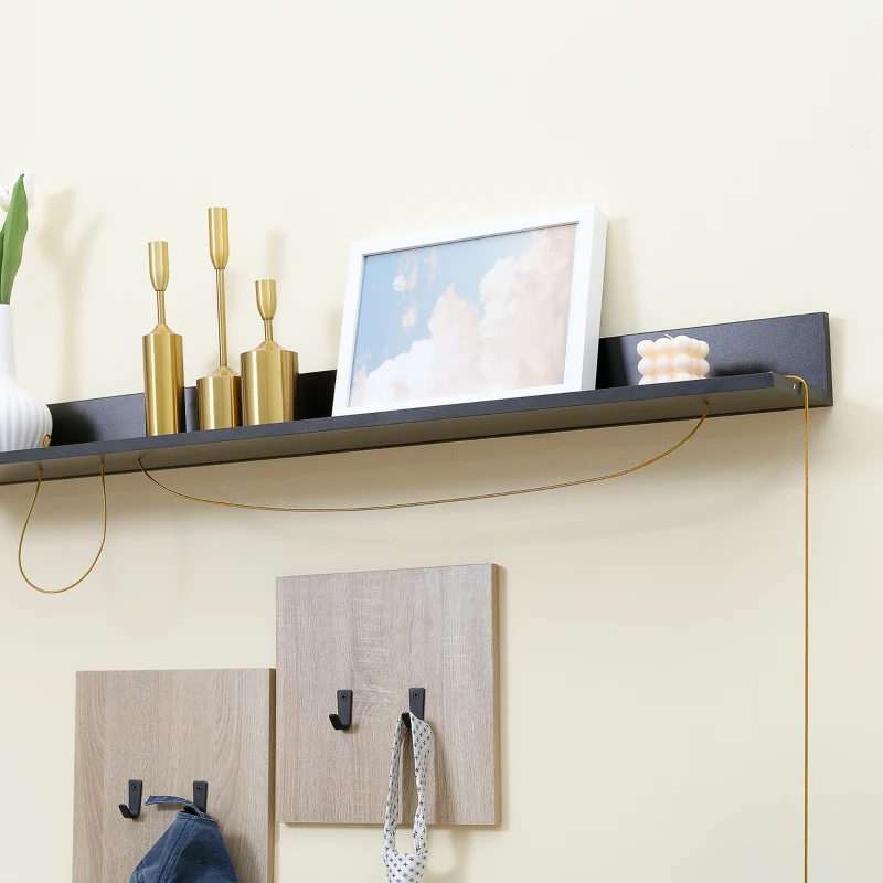 HOMCOM Ensemble de meuble d'entrée avec banc à chaussures, meuble à chaussures, 4 patères et étagère pour l'entrée, noir et naturel