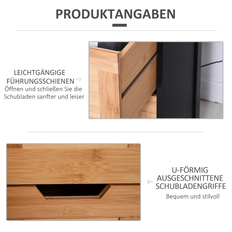 kleankin Badezimmerregal, Badeschrank, Küchenschrank, 2 Schubladen, 3 Ablagen, Bambus MDF, 30 x 30 x 144,3 cm