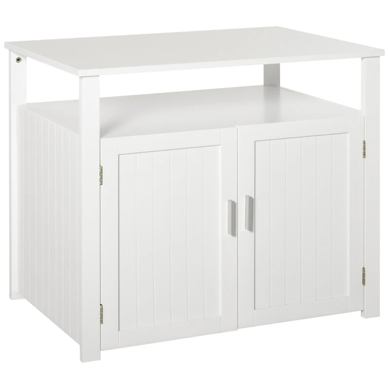 PawHut Wooden Cat Litter Box Enclosure Furniture with Adjustable Interior Wall & Large Tabletop for Nightstand, White