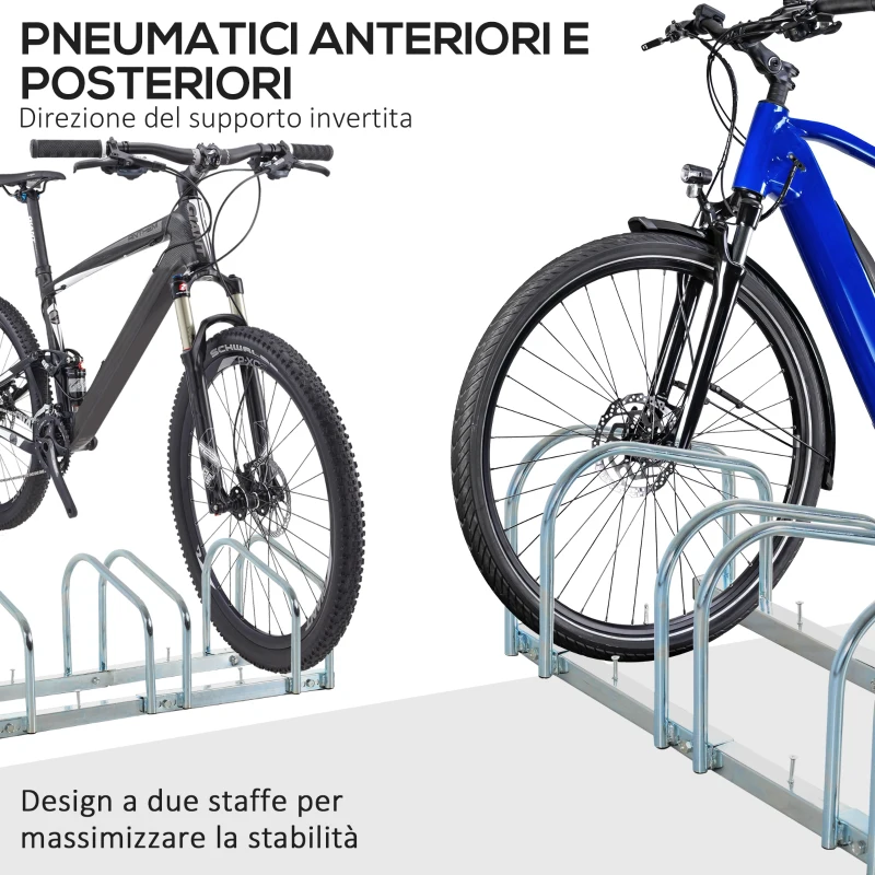 HOMCOM Rastrelliera Portabiciclette Parcheggio per 3 Biciclette in Acciaio, 76x33x27 cm, Argento