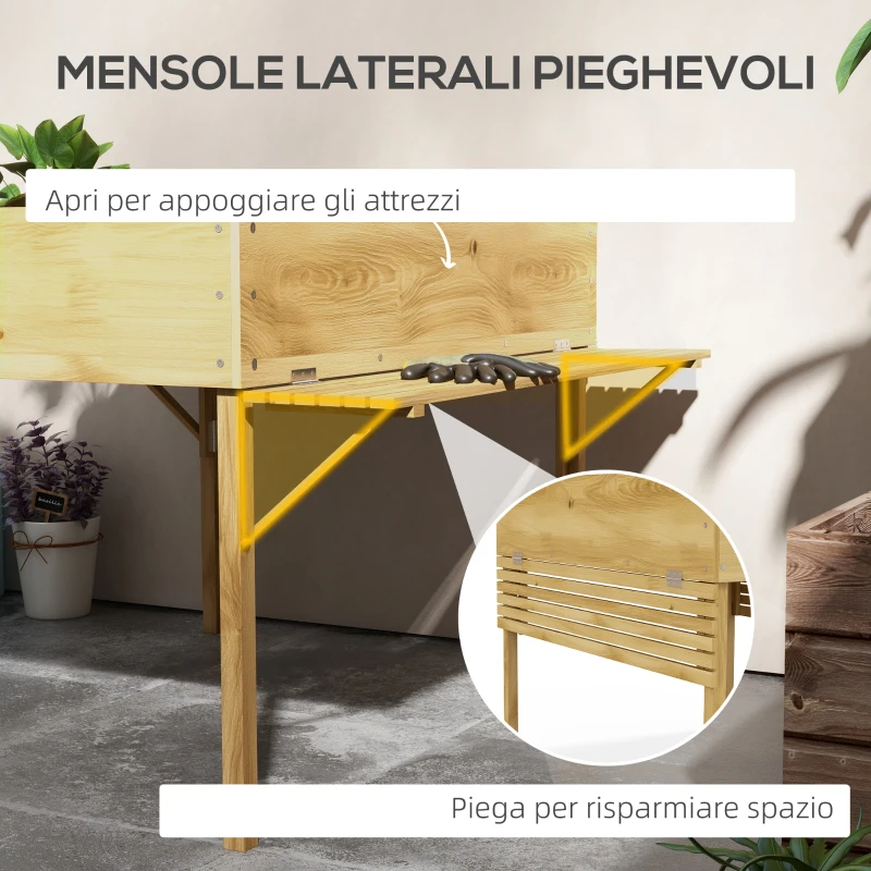 Outsunny Orto Rialzato in Legno con 2 Ripiani Pieghevoli e 12 Zone Separate, 122x91.5x89cm, Legno Naturale