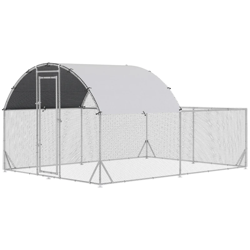 PawHut Gallinero Exterior Grande 380x280x195 cm para 10-12 Gallinas con Cubierta de Tela para Pollos Conejos Patos Plata