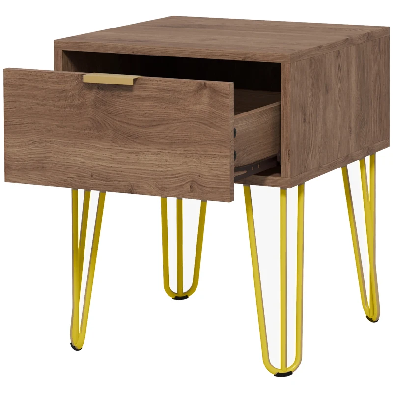 HOMCOM Table de chevet table de nuit avec tiroir table d'appoint en bois - pieds en épingle acier doré 39,5L x 41l x 49H cm
