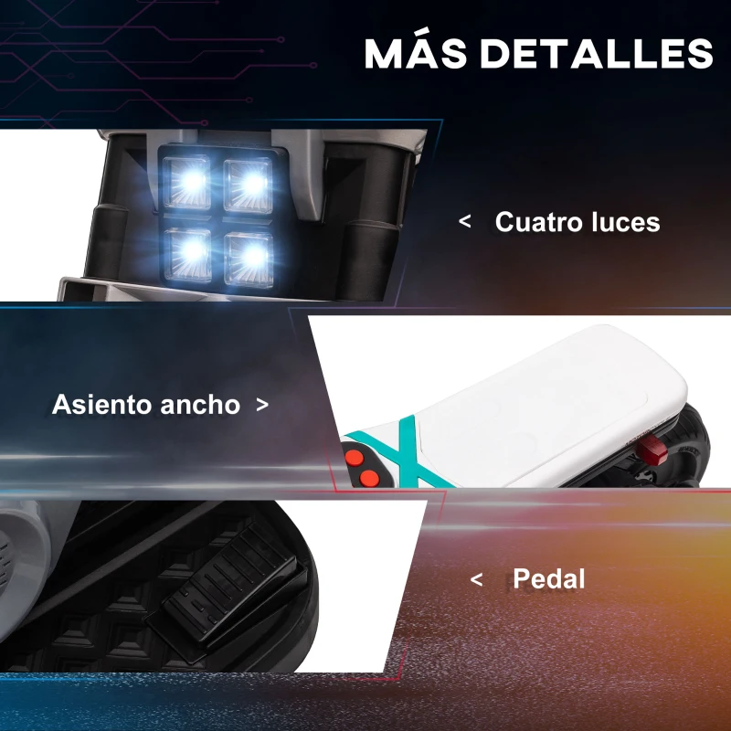 HOMCOM Moto Eléctrica Infantil con Faros Música Bocina Velocidad 3 km/h para Niños de 3-5 Años 86x44x58cm Negro y Blanco