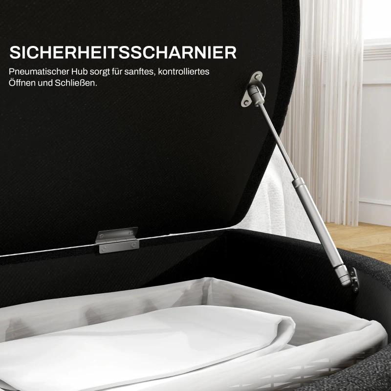 HOMCOM Hocker mit Stauraum, Sitztruhe, gepolstert, soft-close Deckel, Samtoptik, 120 x 46 x 42 cm, Dunkelgrau(m-5)