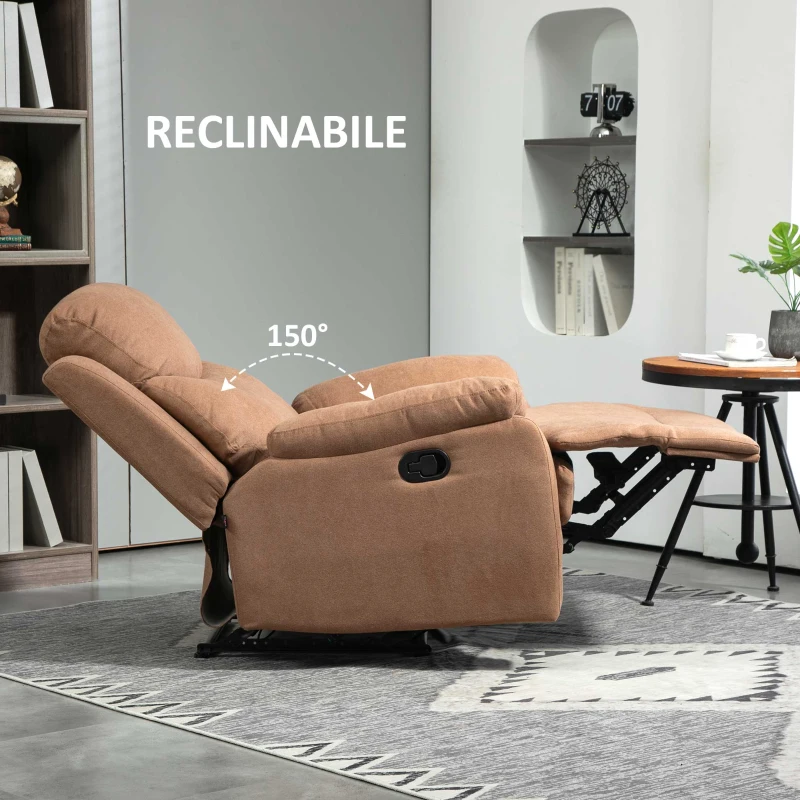HOMCOM Poltrona Relax Manuale Reclinabile a 150° con Poggiapiedi in Tessuto, 93x88x102cm, Marrone Scuro