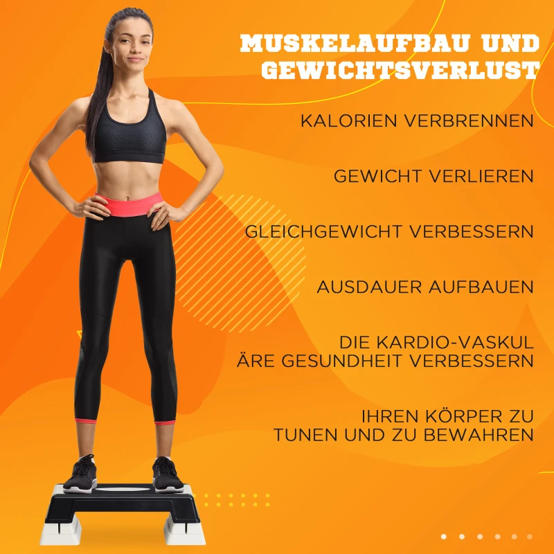 HOMCOM Steppbrett Aerobic Fitness Heimtrainer Stepper 3fach höhenverstellbar
