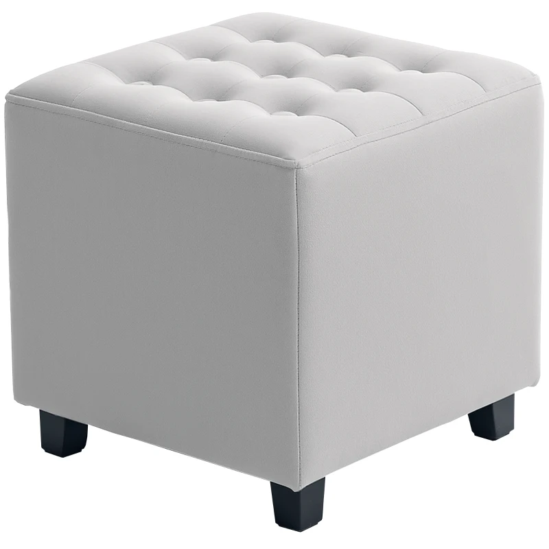 HOMCOM Velvet-Feel Square Ottoman - Light Grey