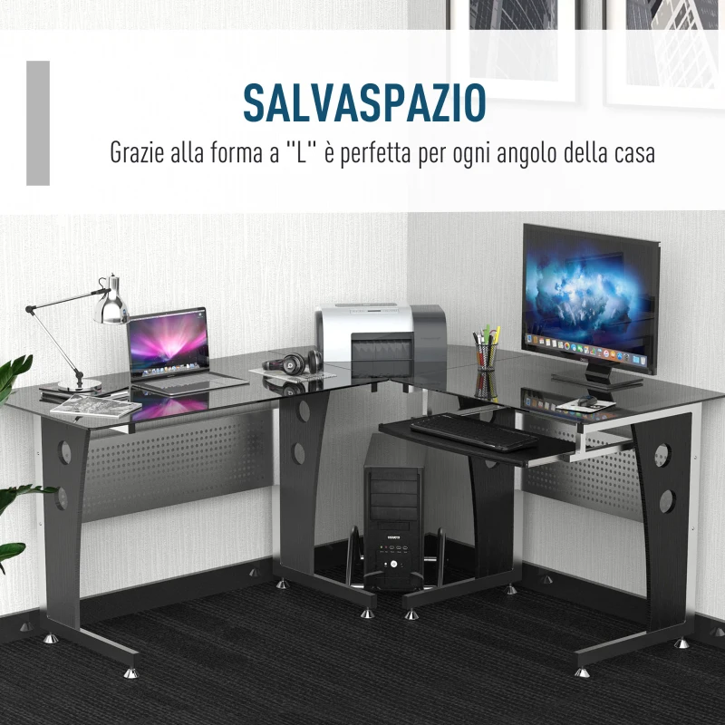 HOMCOM Scrivania Angolare per Computer Scrivania da Ufficio Porta PC 164 x 139 x 75cm Nero