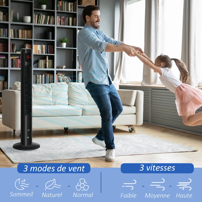 HOMCOM Ventilateur colonne oscillation 70° minuterie 12h panneau de capteur LED 45W télécomande 2 modes de contrôle noir