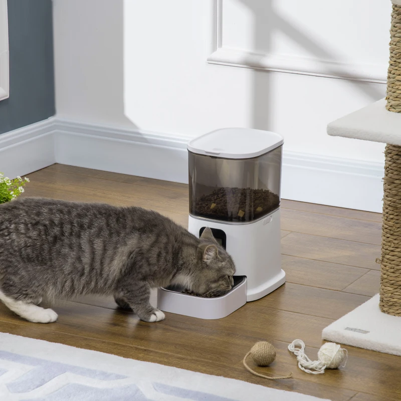 PawHut Distributeur 6L automatique de croquettes pour chien chat programmable avec Bol en Acier Inoxydable 4 repas - réservoir avec enregistrement vocal