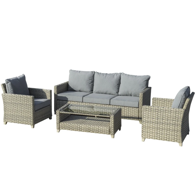 Outsunny PE-Gartenmöbelset 5tlg. für 4 Personen, Gartensitzgruppe, abnehmbare Polster, Braun + Grau