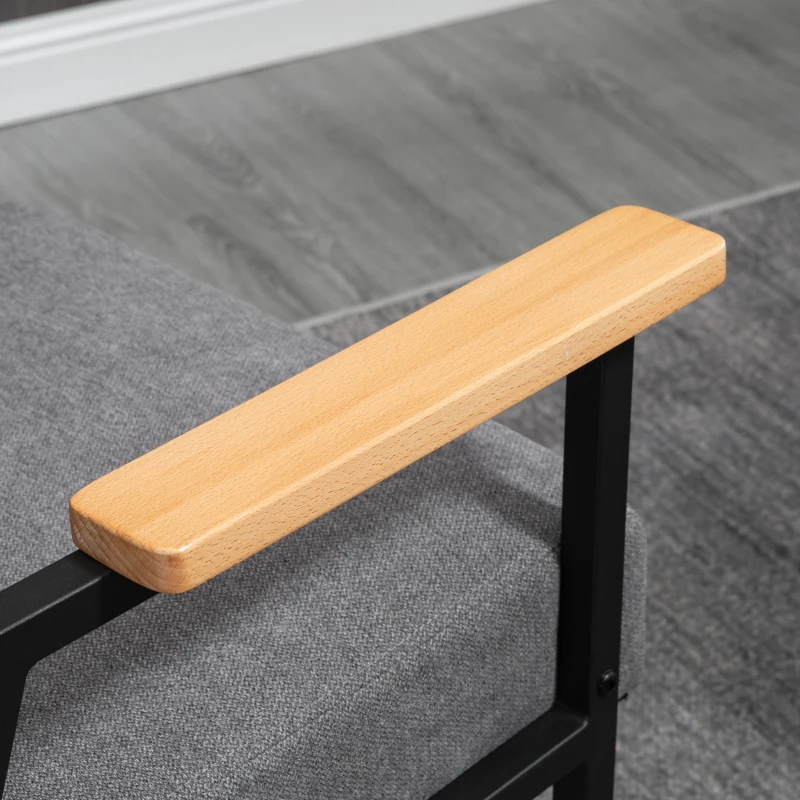 HOMCOM Butaca de Salón Moderna Tapizado en Poliéster con Reposabrazos de Madera para Dormitorio 64,5x70x83,5 cm Gris