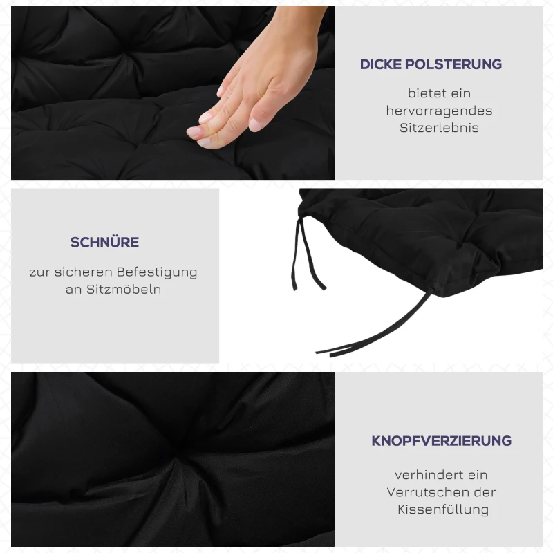 Outsunny 3 Sitzer Bankauflage 100x98x8 cm Bankkissen mit Bändern, Bankpolster für Gartenmöbel Hollywoodschaukel, Schwarz