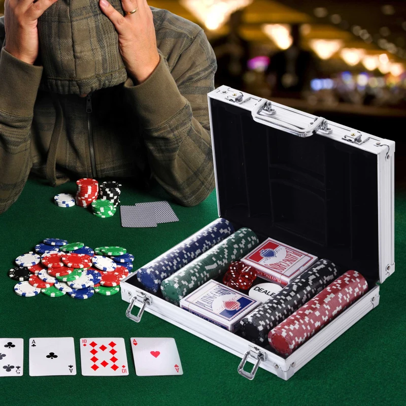 HOMCOM Valigetta Poker Professionale in Alluminio, Set Poker con 200 Fiches e 2 Mazzi per Texas hold'em e Blackjack