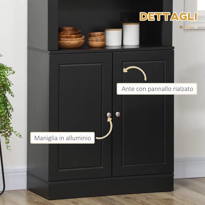 HOMCOM Credenza Cucina in Legno con Ripiani e Armadietto 2 Ante con Mensole Regolabili, 74.6x35.5x182.5cm