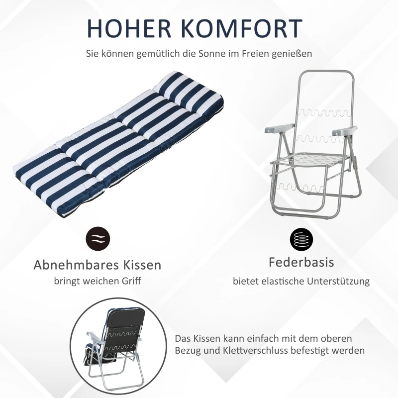 Outsunny 2 x Klappstühle Gartenstuhl Sonnenliege Armlehne klappbar 5 Positionen Auflage Blau 60 x 75 x 102 cm