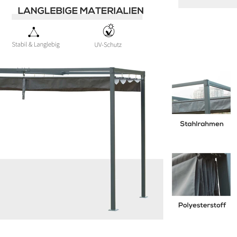 Outsunny Pergola 3x2m Garten Pavillon, Terrassendachung aus Metall, Gartenpavillon mit verstellbares Dach, Freistehend, Sonnenschutz für Terrasse und Garten, Grau