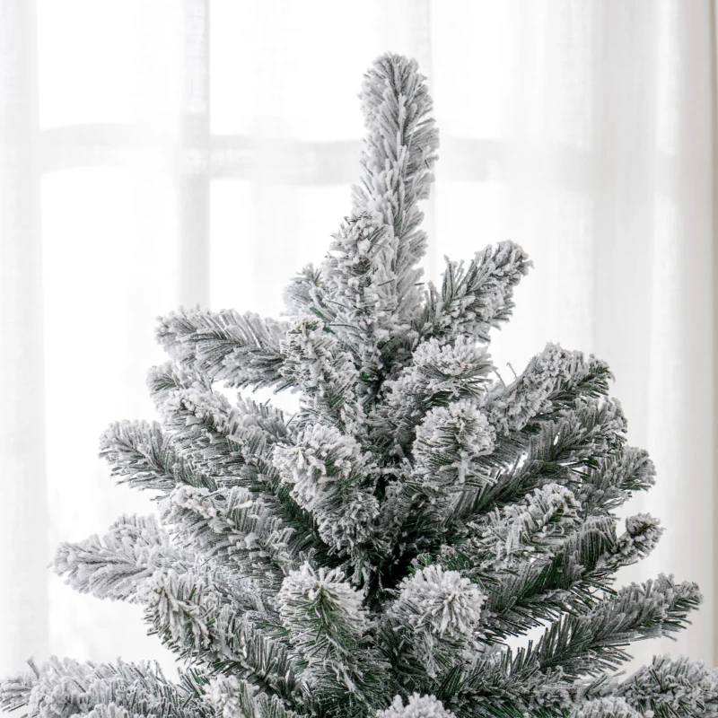 HOMCOM Árbol de Navidad Artificial Nevado 210 cm con 1021 Ramas y Soporte de Metal Árbol Navideño Nevado para Interior Verde