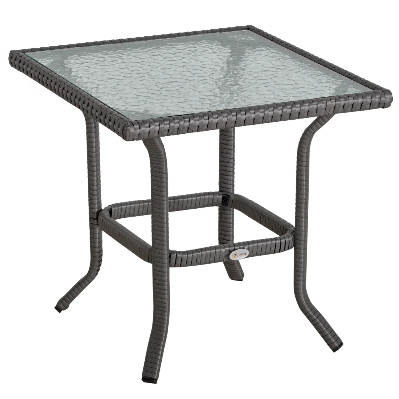 Outsunny Conjunto de Muebles de Ratán Juegos de 3 Piezas de Jardín 2 Sillones 65x66x75 cm y Mesa de Vidrio Templado 50x50x50 cm con Cojines Acolchados para Terraza Patio Gris