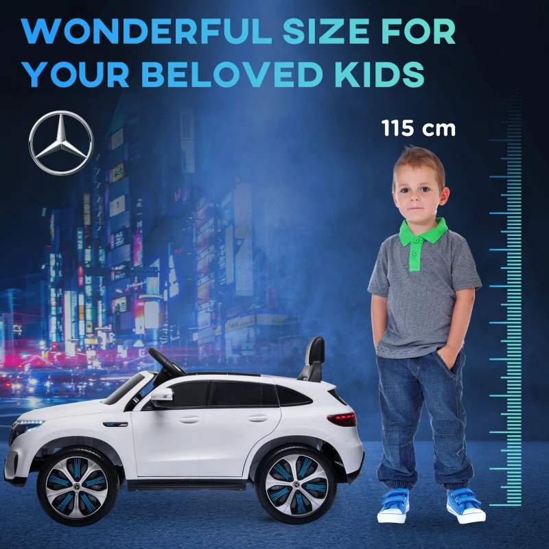 HOMCOM Mercedes Benz EQC Licensed 12V Kids Electric Ride On Car with Parental Remote Control Battery-powered 2 Motors Music Lights Bluetooth for 3-5 Years Old White