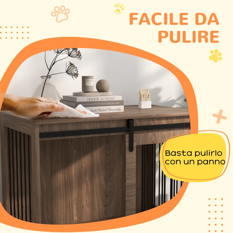 PawHut Casetta per Cani Grandi con Porta Scorrevole per Interno in Legno, 98x58x61cm, Marrone