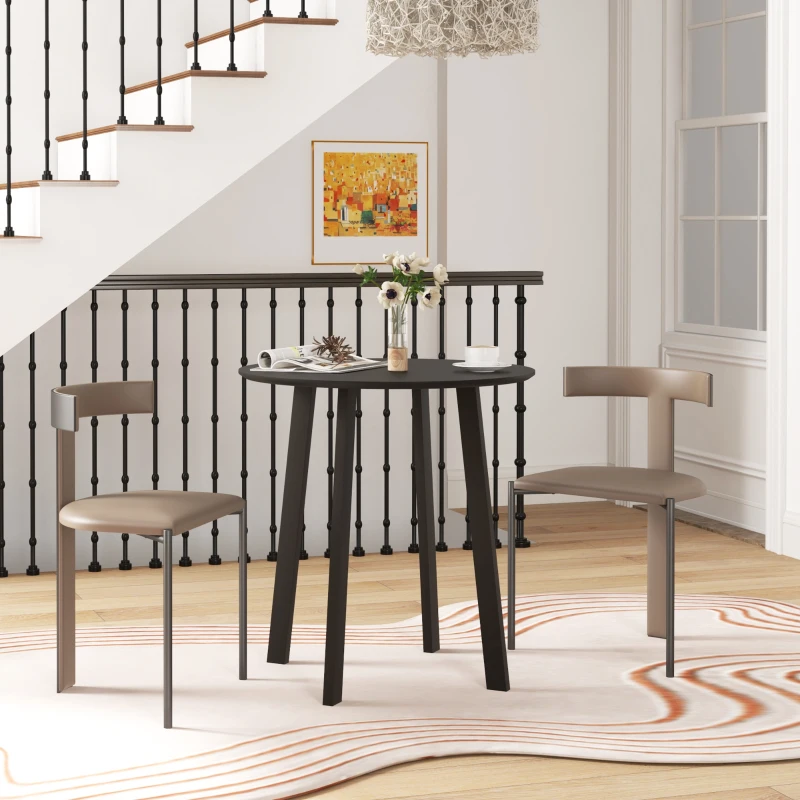 HOMCOM Esstisch für 2 Personen, weiße Tischplatte, Metallbeine mit Fußkappen, Ø72 x 75H cm, Schwarz