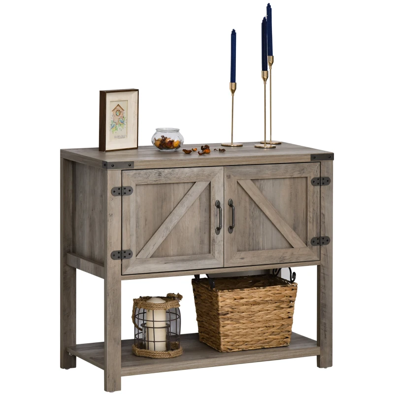 HOMCOM Console Table d'appoint Design Rural Chic dim. 90L x 39l x 80H cm 2 Portes étagère Panneaux Particules MDF Bois Gris