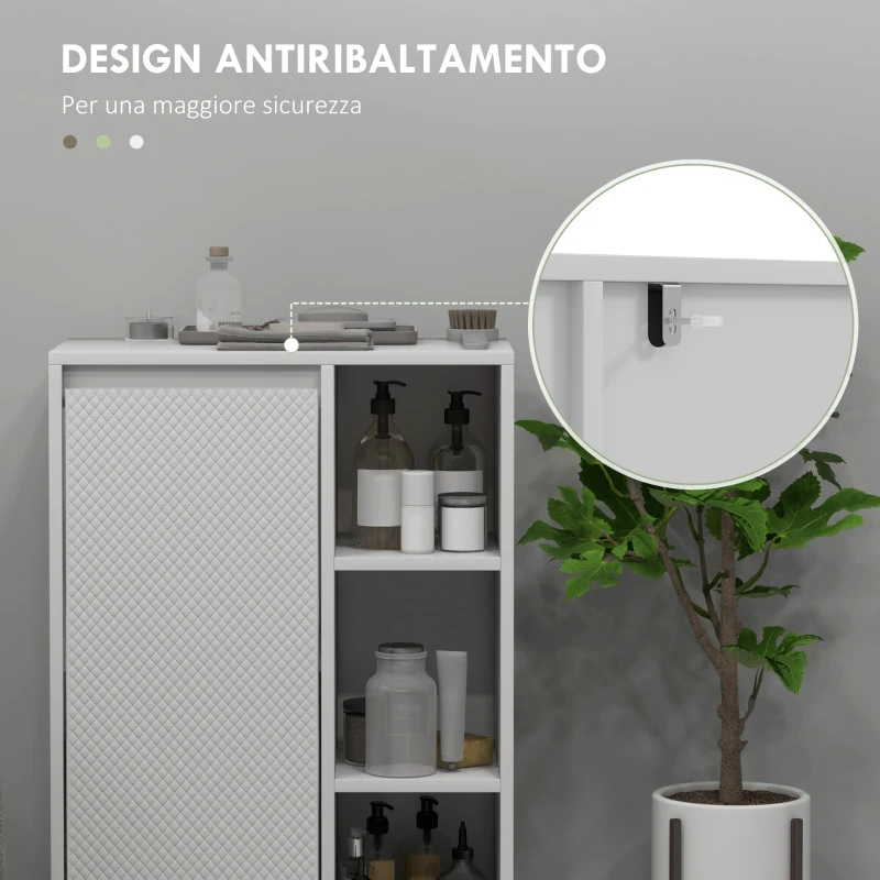 HOMCOM Mobiletto Bagno con 3 Ripiani Aperti e Armadietto a un'Anta con Mensola Regolabile, 53x30x80cm, Bianco