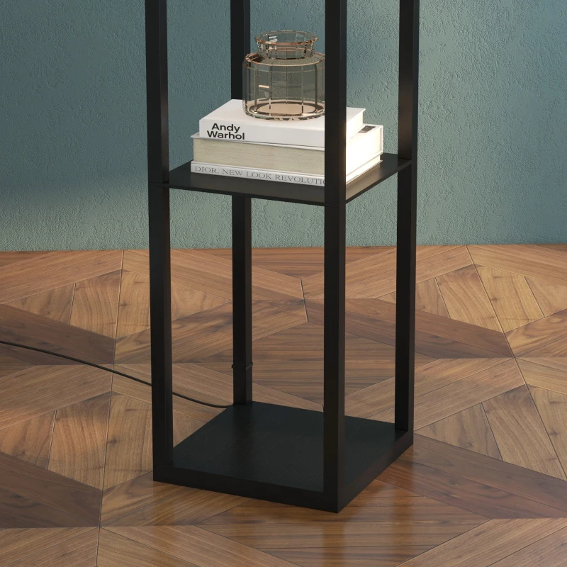 HOMCOM Stehlampe mit Regalen, Stehleuchte, Holz, 26 x 26 x 160 cm, für Wohn-/Schlafzimmer (Ohne Glühbirne)